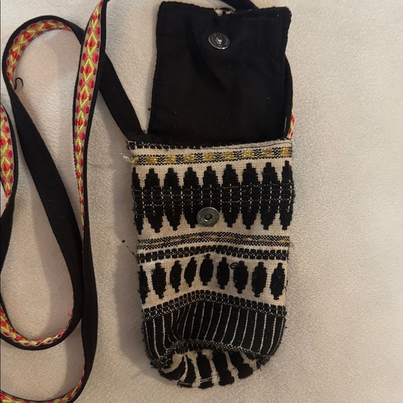 Black and White Patterned Crossbody Mini Boho Indie Snap Button Colorful Bag - Picture 2 of 3